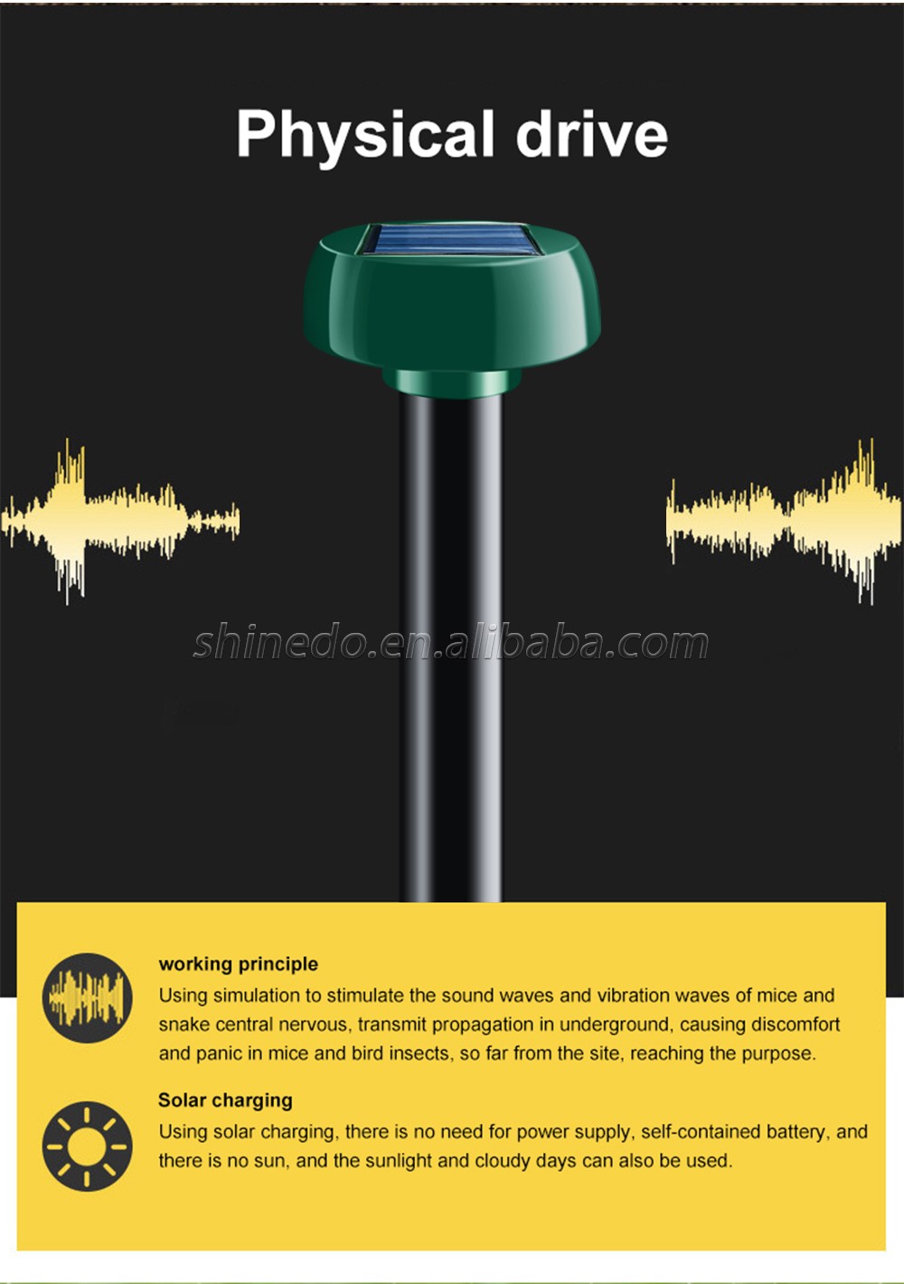 Solar Mole Repellent Ultrasonic Groundhog Repeller Snake Rodent Gopher Spikes Chaser Pest Control for Lawn Garden