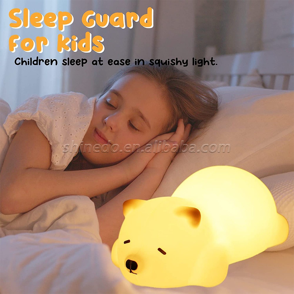 Sleeping Bear Night Light, Soft Animal Silicone Night Light for Kids Room Bedroom, Portable USB Rechargeable baby night light