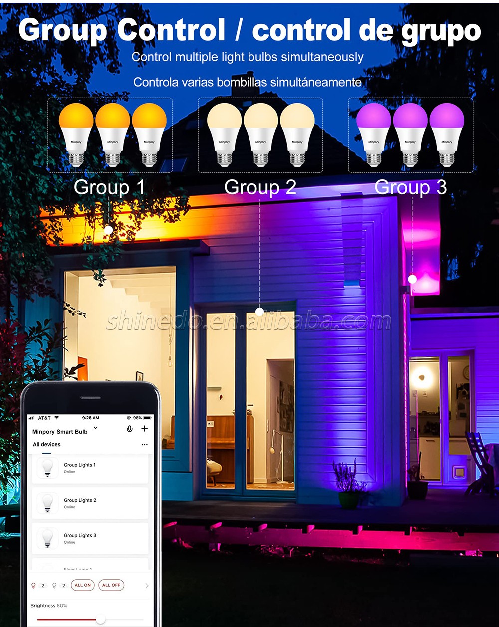 Smart home lights graffiti wifi bluetooth dimming color rgb remote control alexa voice smart bulbs led bulb