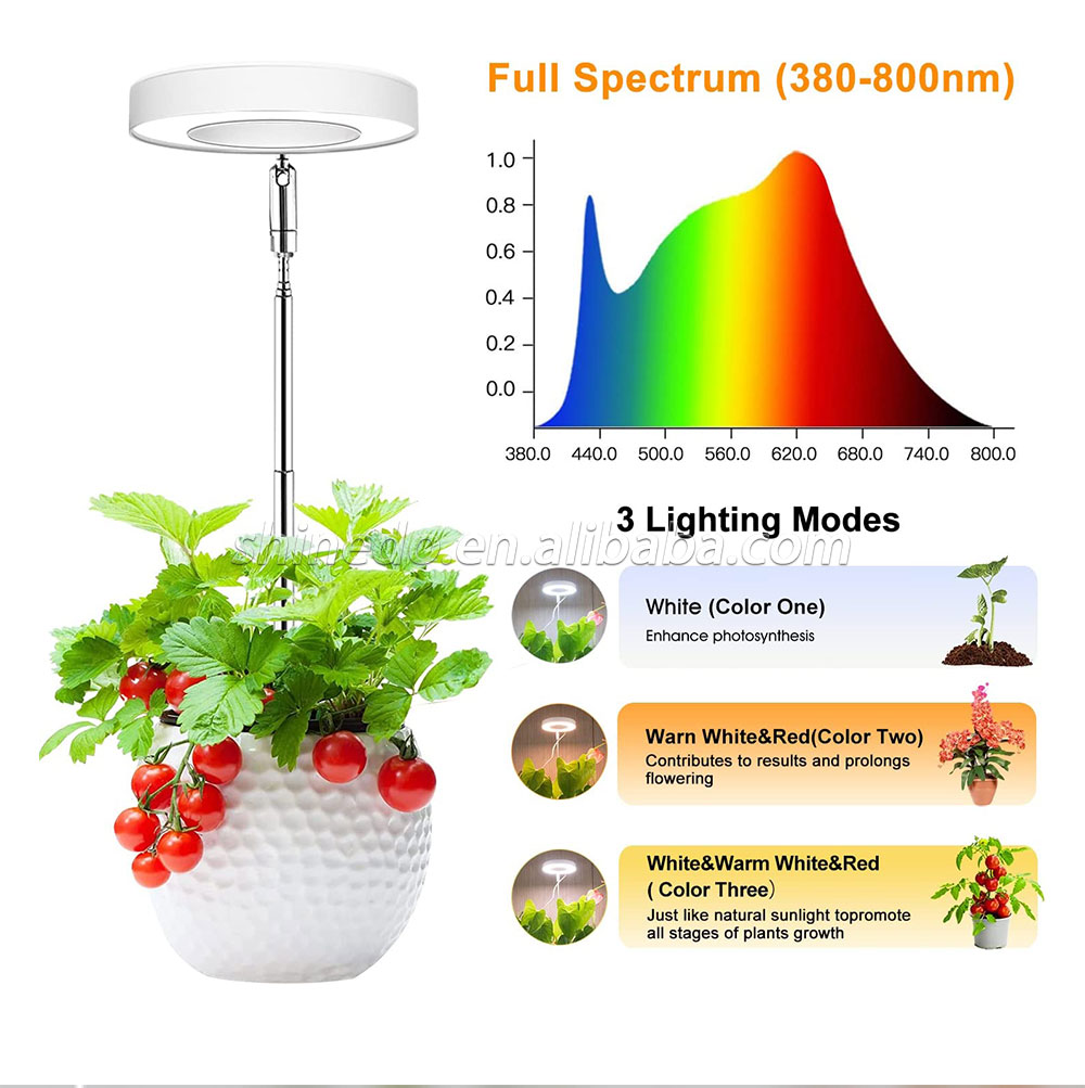Full spectrum LED Houseplant Light Adjustable Height Growing light timer Switch 4 segments dimming