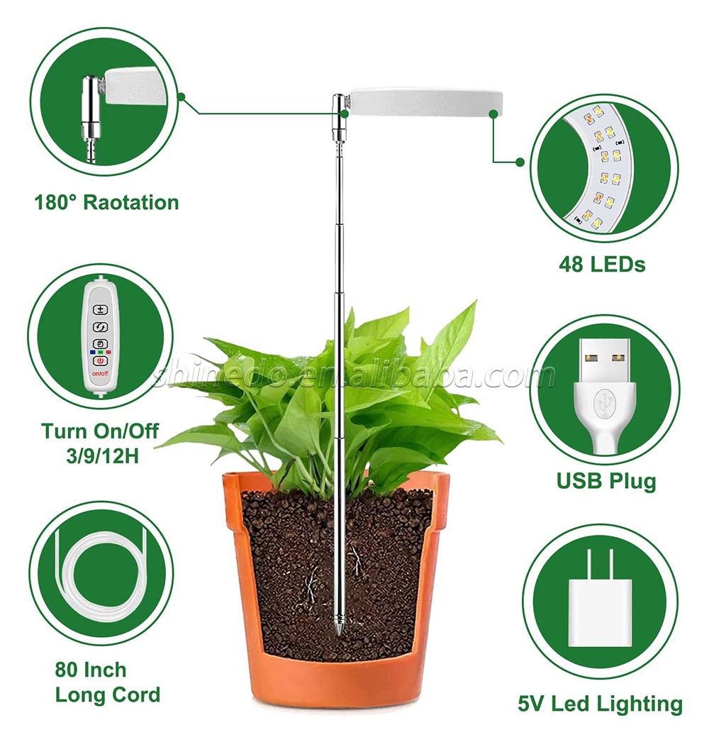 Full spectrum LED Houseplant Light Adjustable Height Growing light timer Switch 4 segments dimming