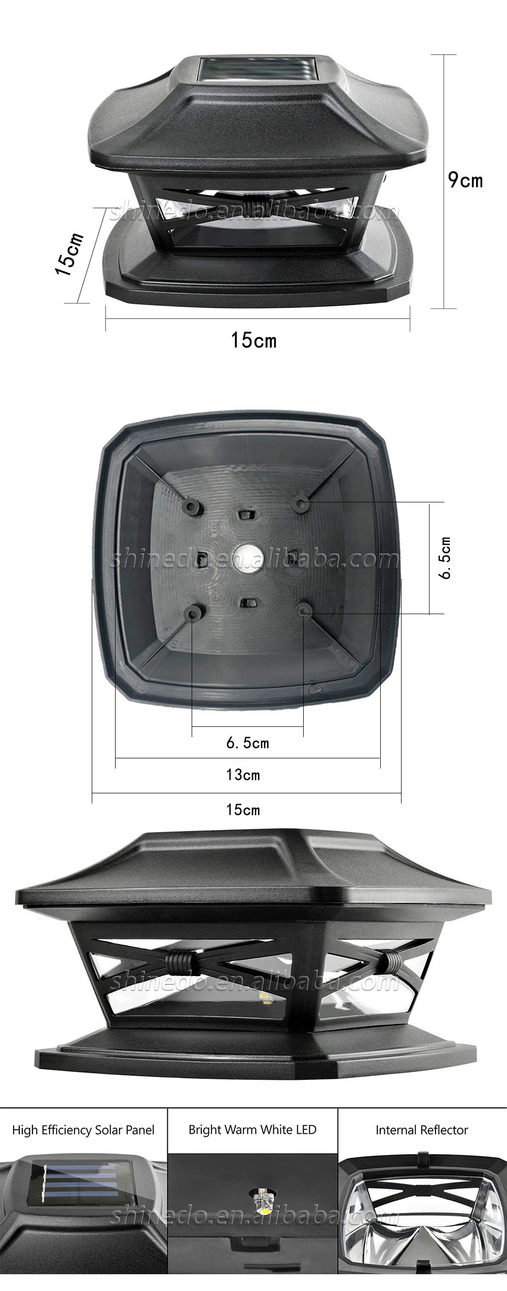 Outdoor Solar Garden Light LED Solar Column Cap Head Path Lamp Waterproof Solar Cap Post Light