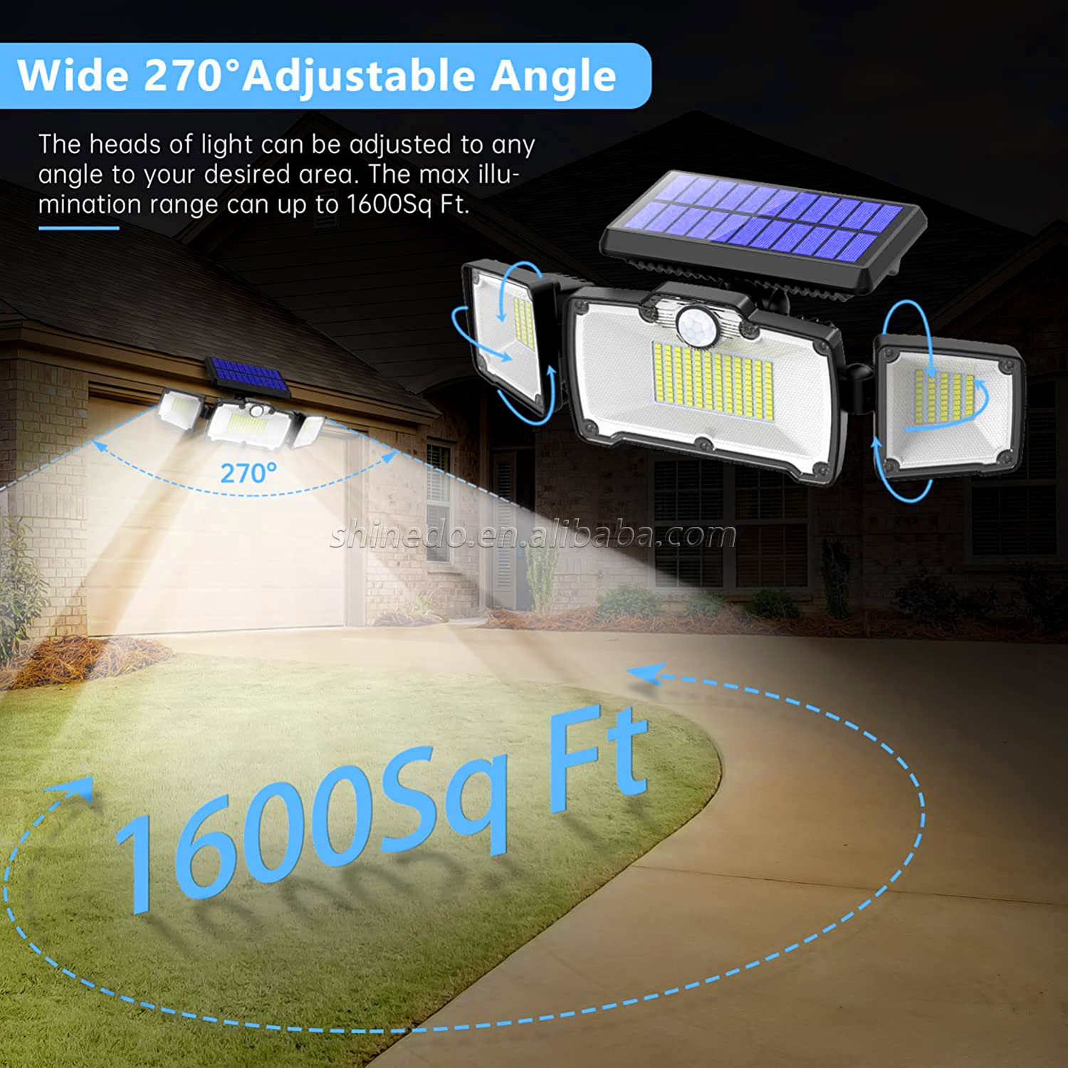 3 Heads Solar Outdoor Security Light Illumination Motion Sensors Lamp with Remote Control