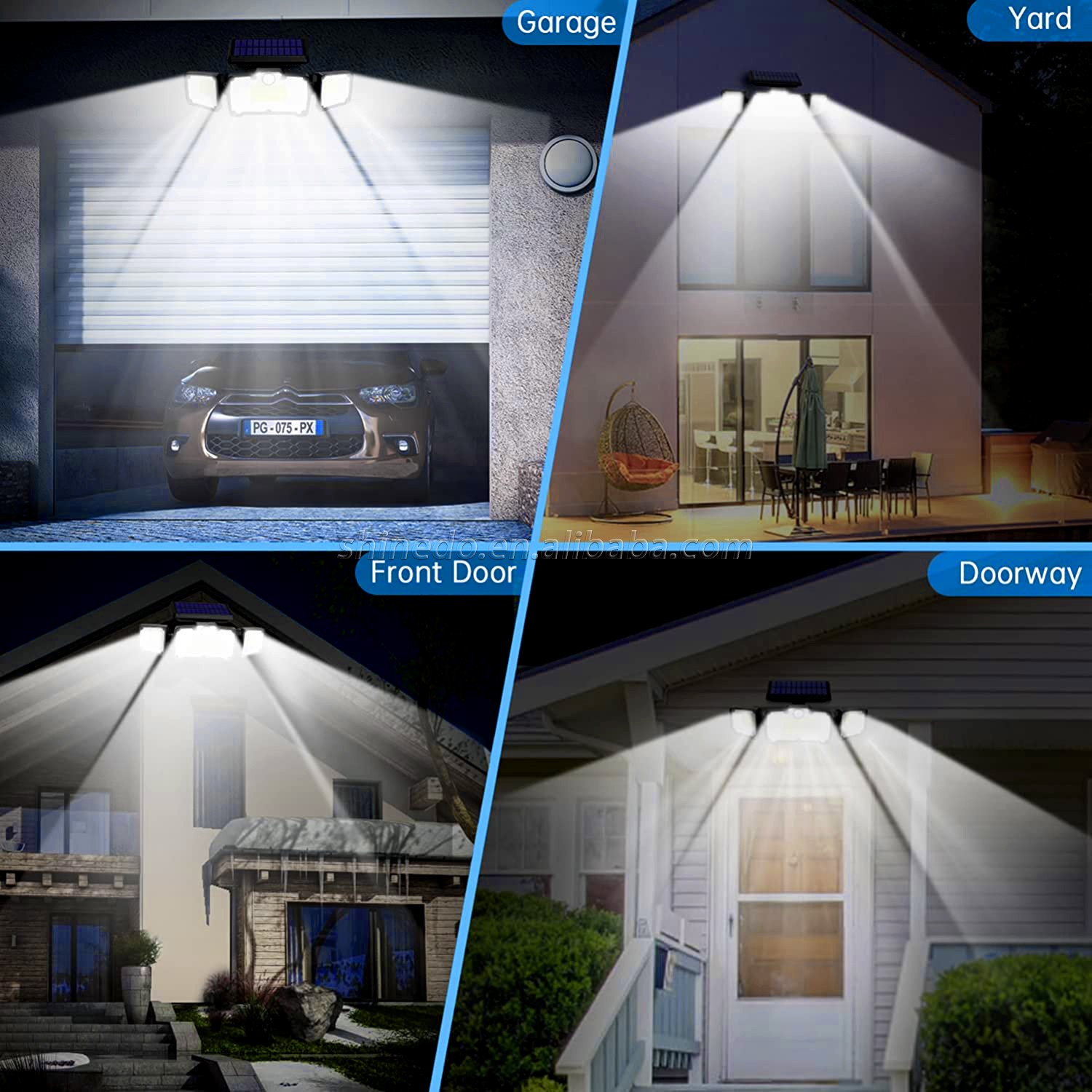 3 Heads Solar Outdoor Security Light Illumination Motion Sensors Lamp with Remote Control