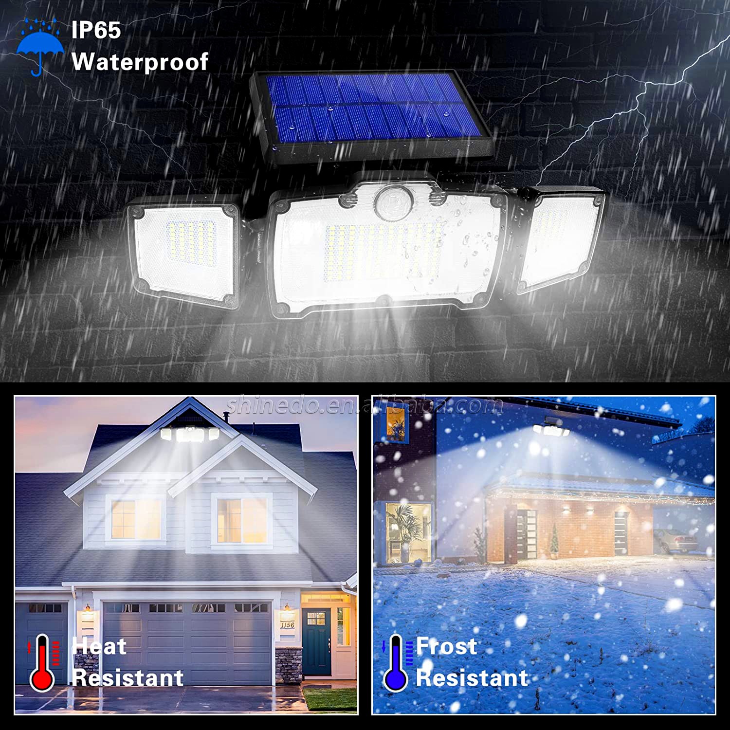 3 Heads Solar Outdoor Security Light Illumination Motion Sensors Lamp with Remote Control