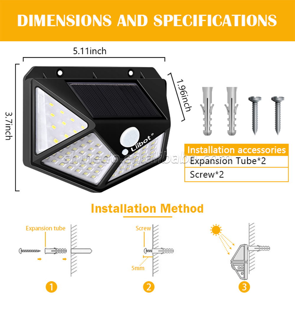 4 Sides Solar Garden Light, Motion Sensor Wall 100 LED Lights Waterproof Outdoor Backyard Solar Light