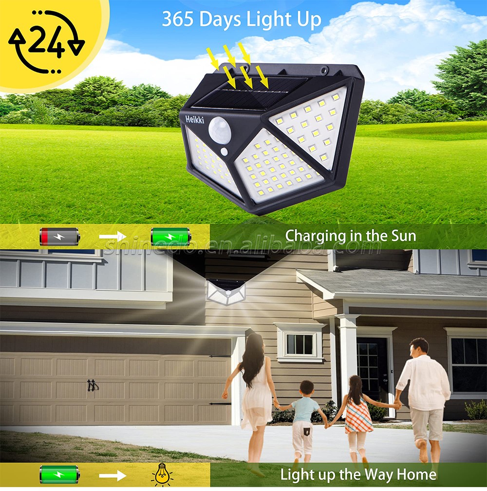 4 Sides Solar Garden Light, Motion Sensor Wall 100 LED Lights Waterproof Outdoor Backyard Solar Light