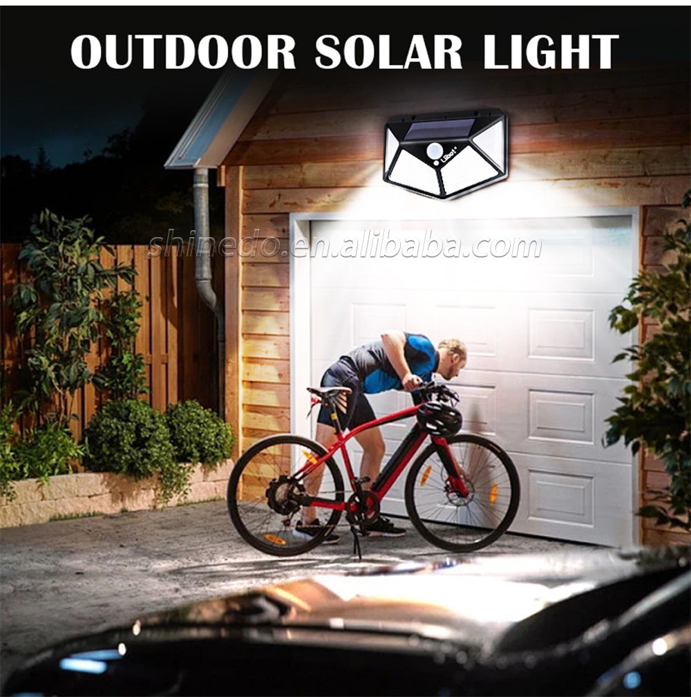 4 Sides Solar Garden Light, Motion Sensor Wall 100 LED Lights Waterproof Outdoor Backyard Solar Light