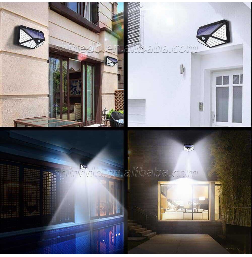 4 Sides Solar Garden Light, Motion Sensor Wall 100 LED Lights Waterproof Outdoor Backyard Solar Light