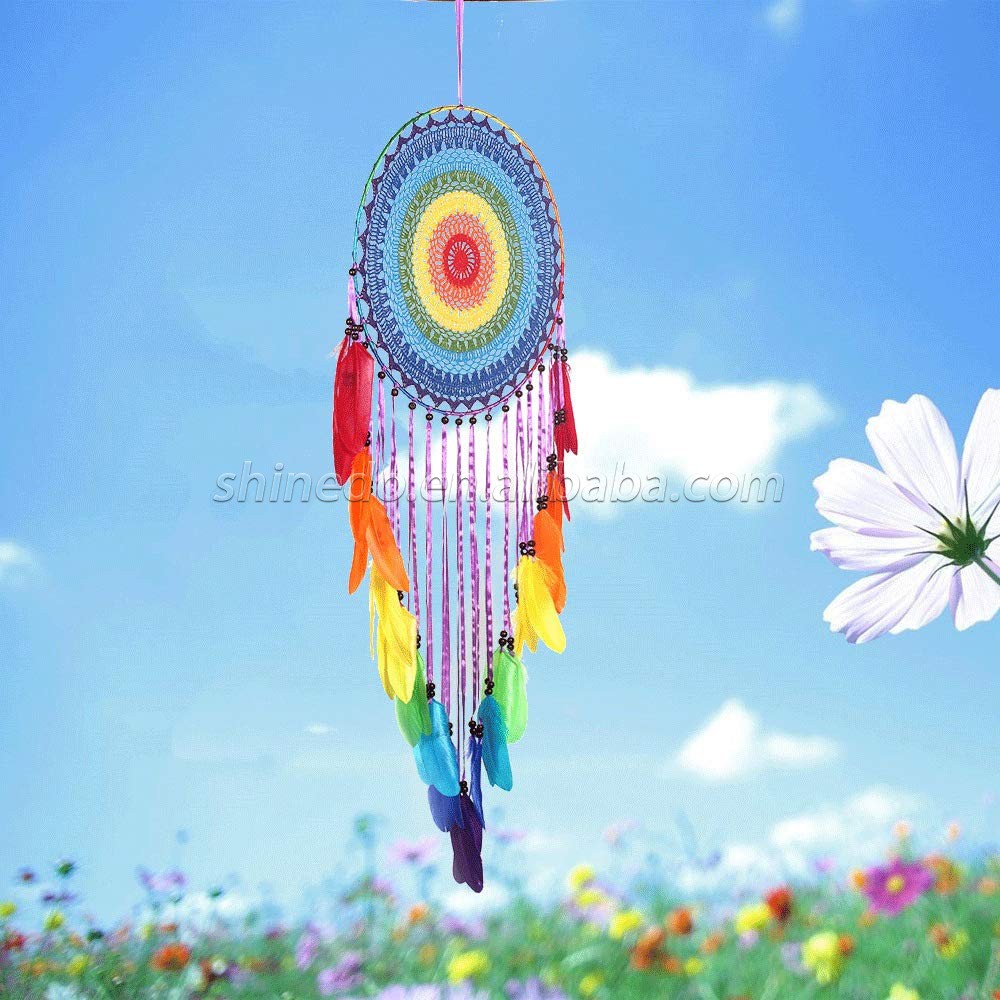 Large handmade round feather dream catcher Indoor bedroom room decoration SD-SW189