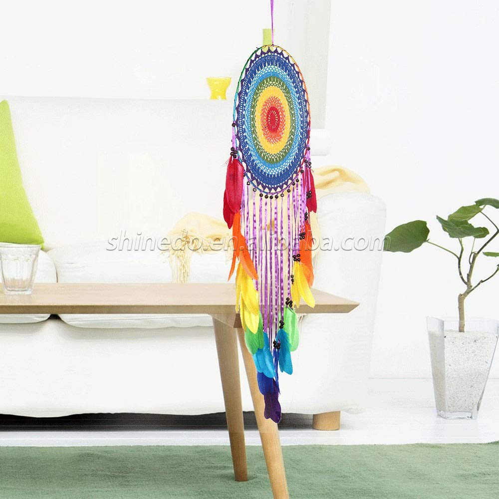 Large handmade round feather dream catcher Indoor bedroom room decoration SD-SW189