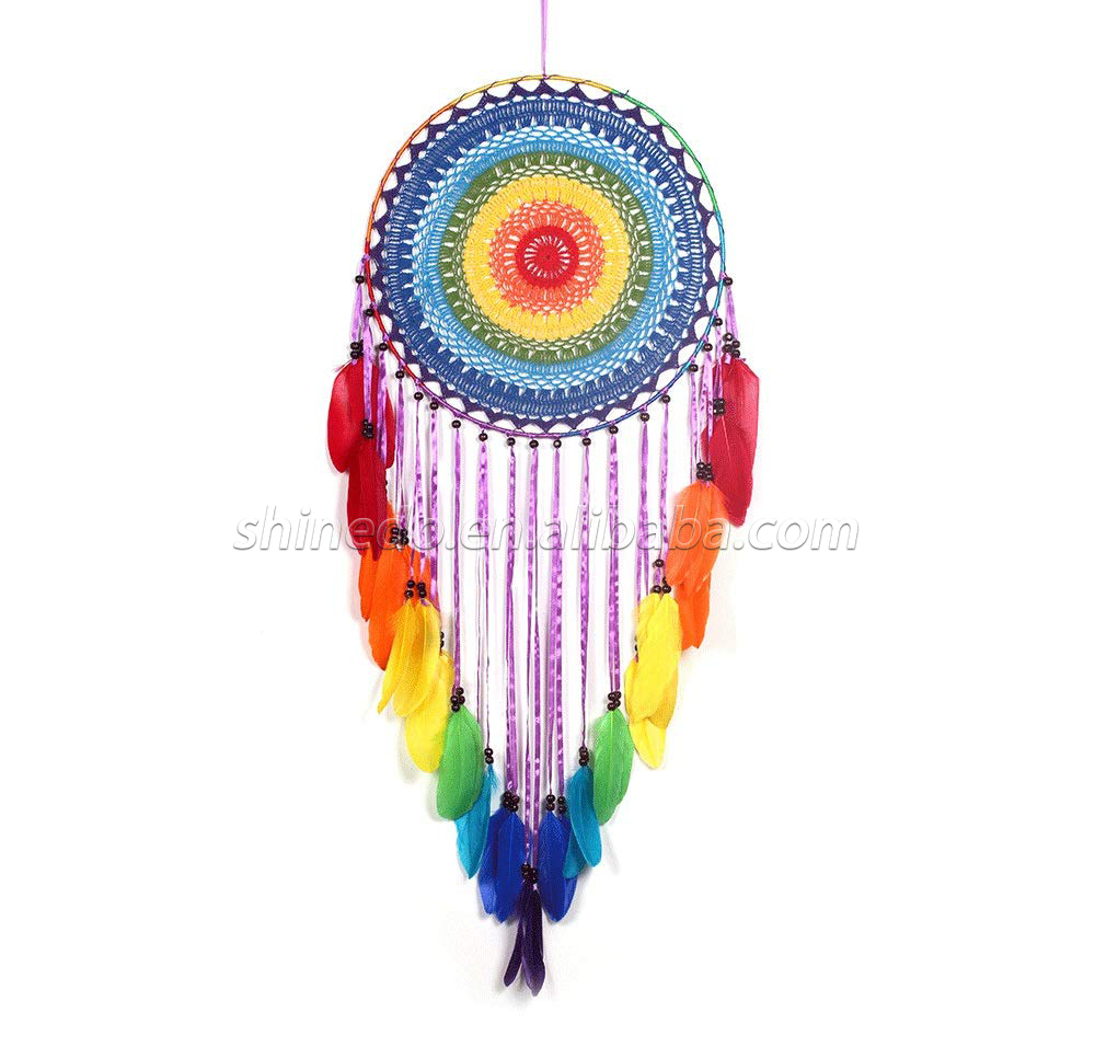 Large handmade round feather dream catcher Indoor bedroom room decoration SD-SW189