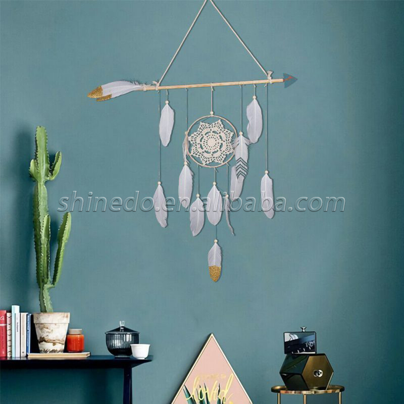 Wholesale hanging white feather flower dream catcher SD-SW195