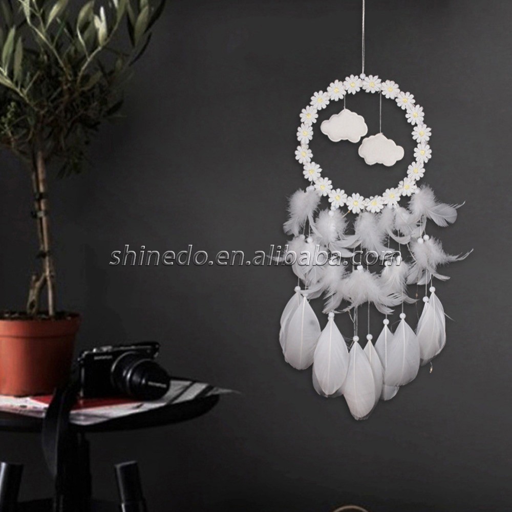 White wreath tassel feather Dreamer LED Dream catcher SD-SW196