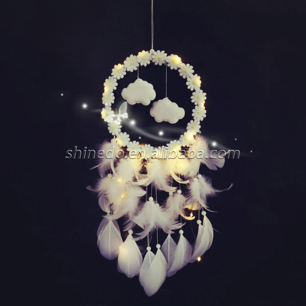 White wreath tassel feather Dreamer LED Dream catcher SD-SW196