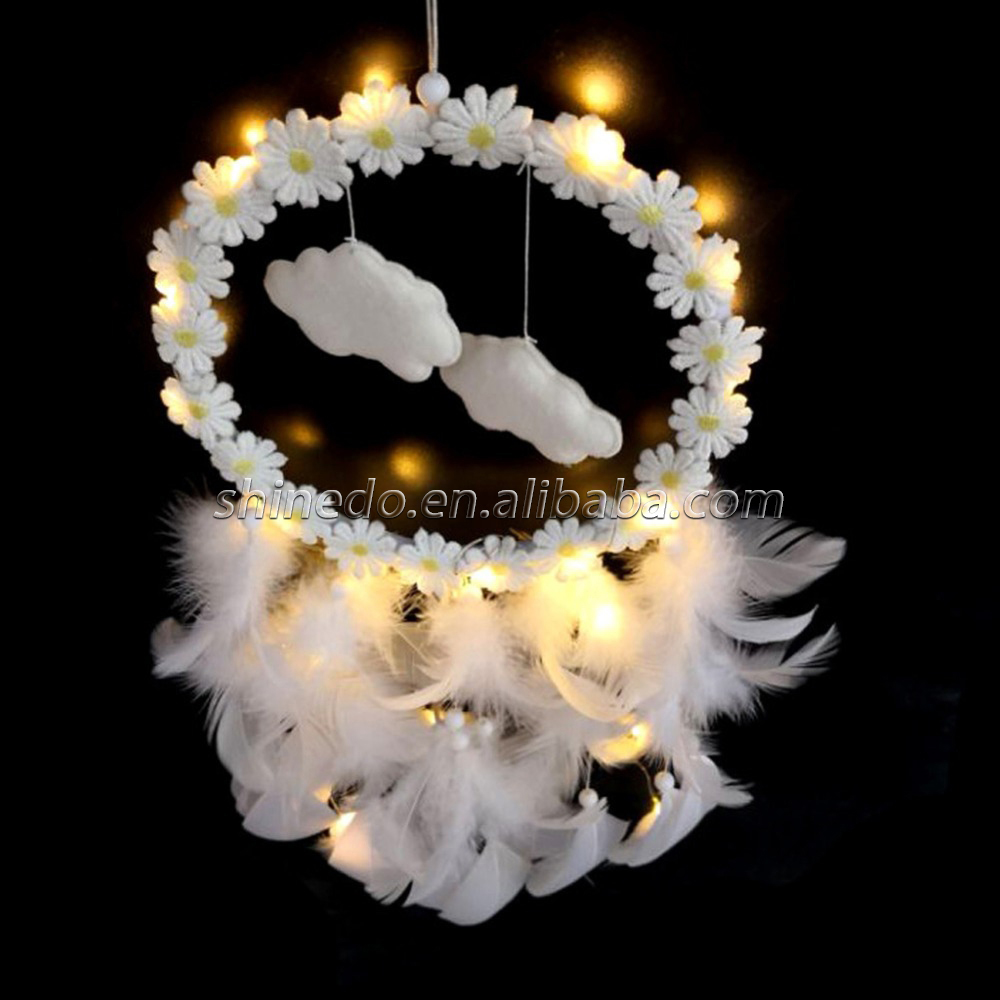 White wreath tassel feather Dreamer LED Dream catcher SD-SW196