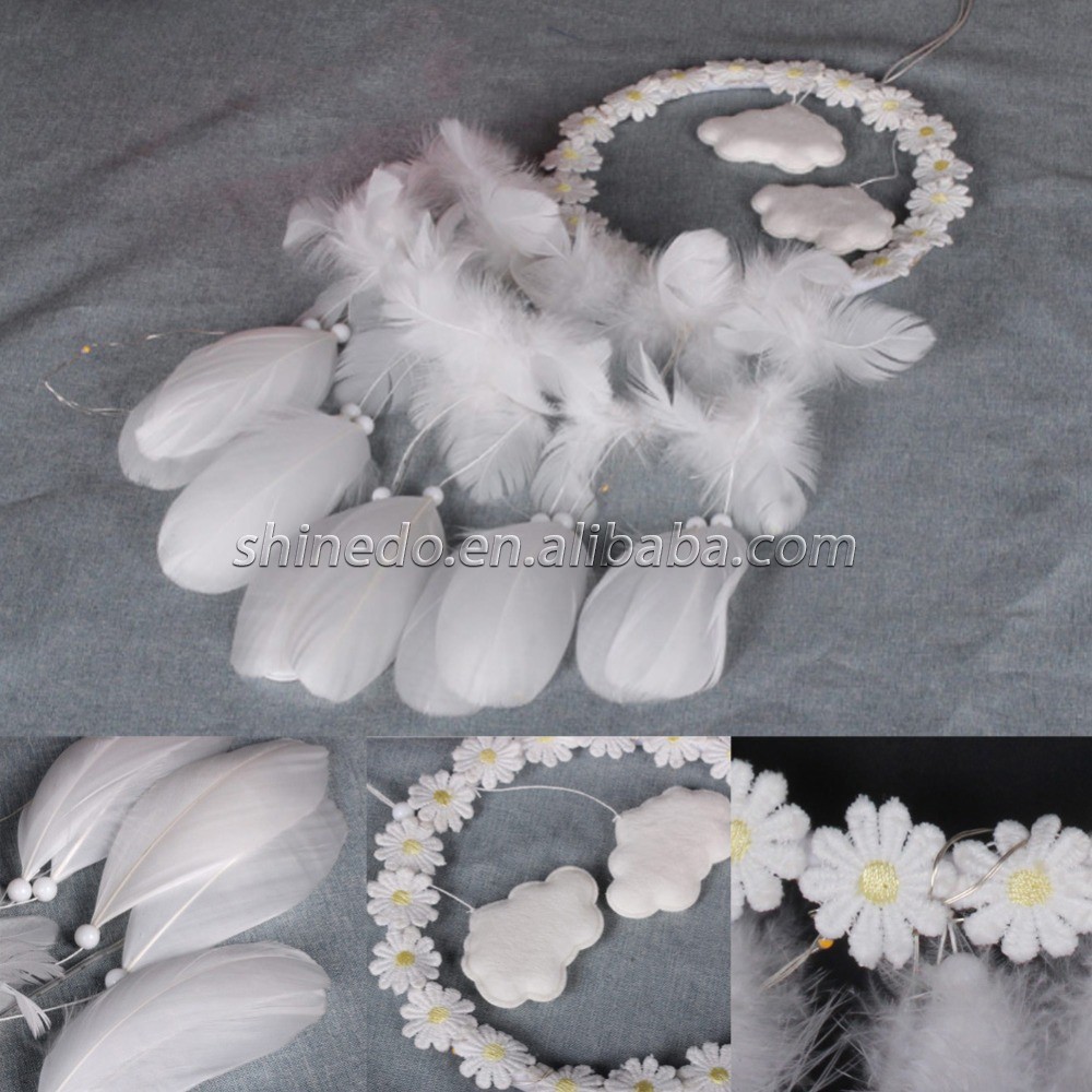 White wreath tassel feather Dreamer LED Dream catcher SD-SW196