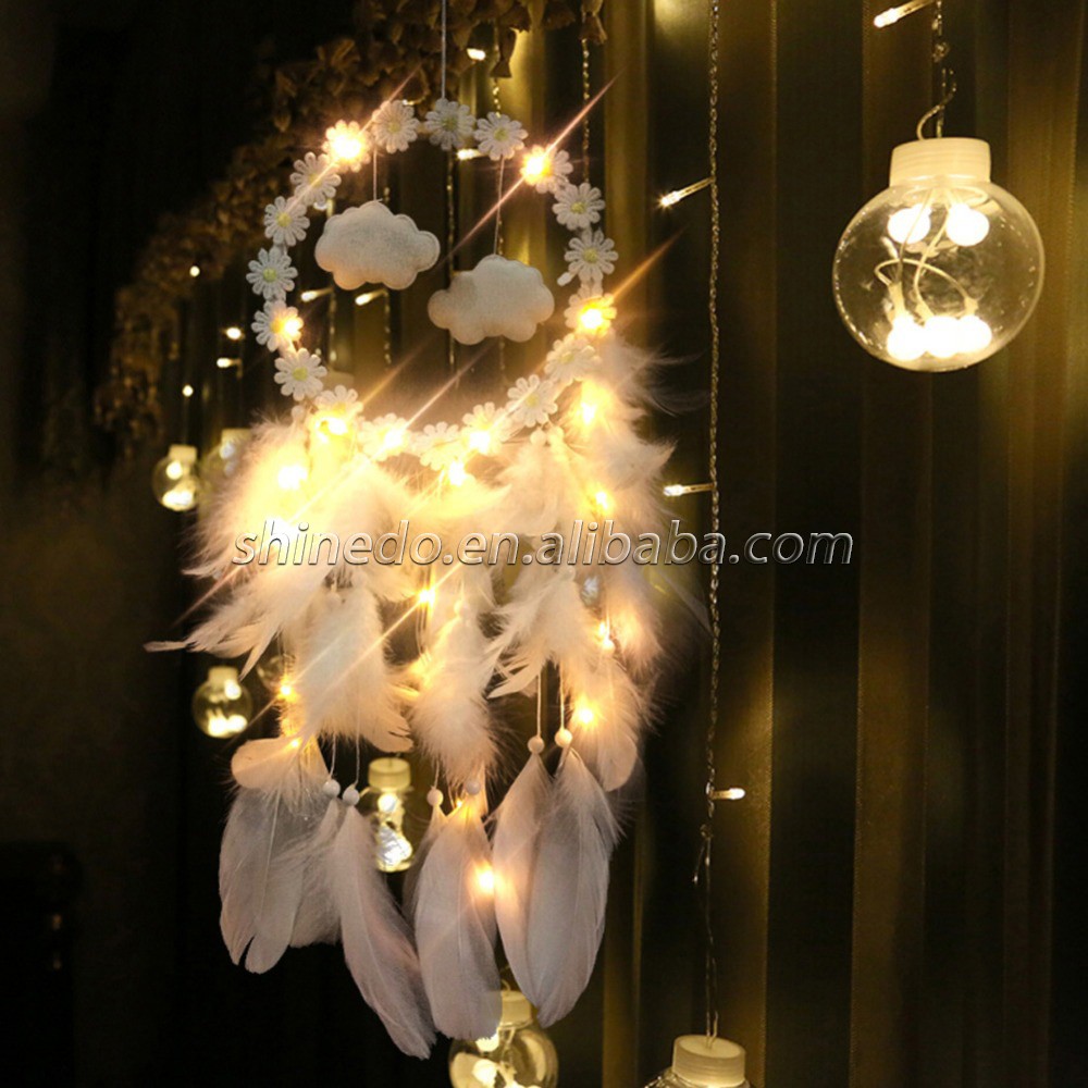 White wreath tassel feather Dreamer LED Dream catcher SD-SW196