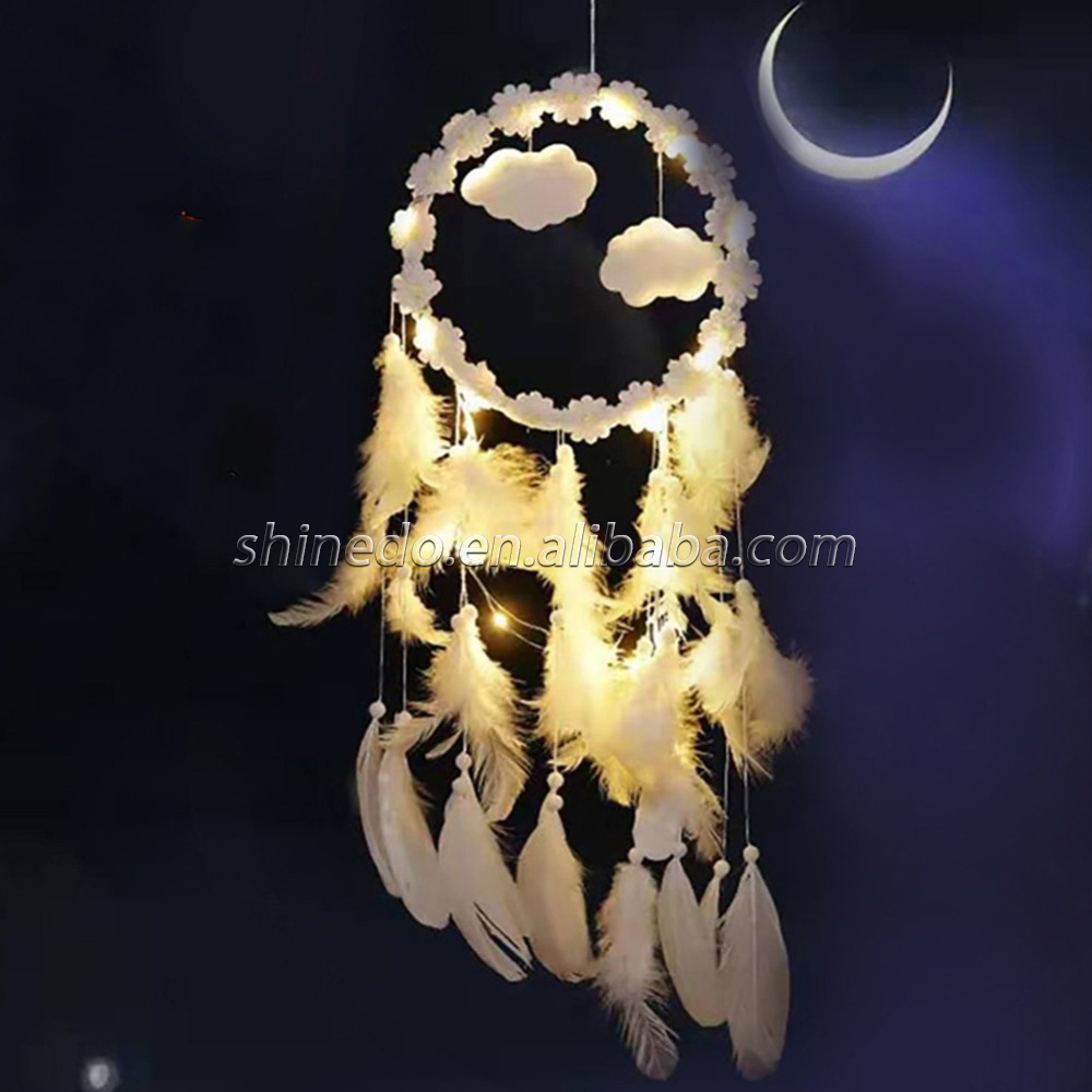 White wreath tassel feather Dreamer LED Dream catcher SD-SW196