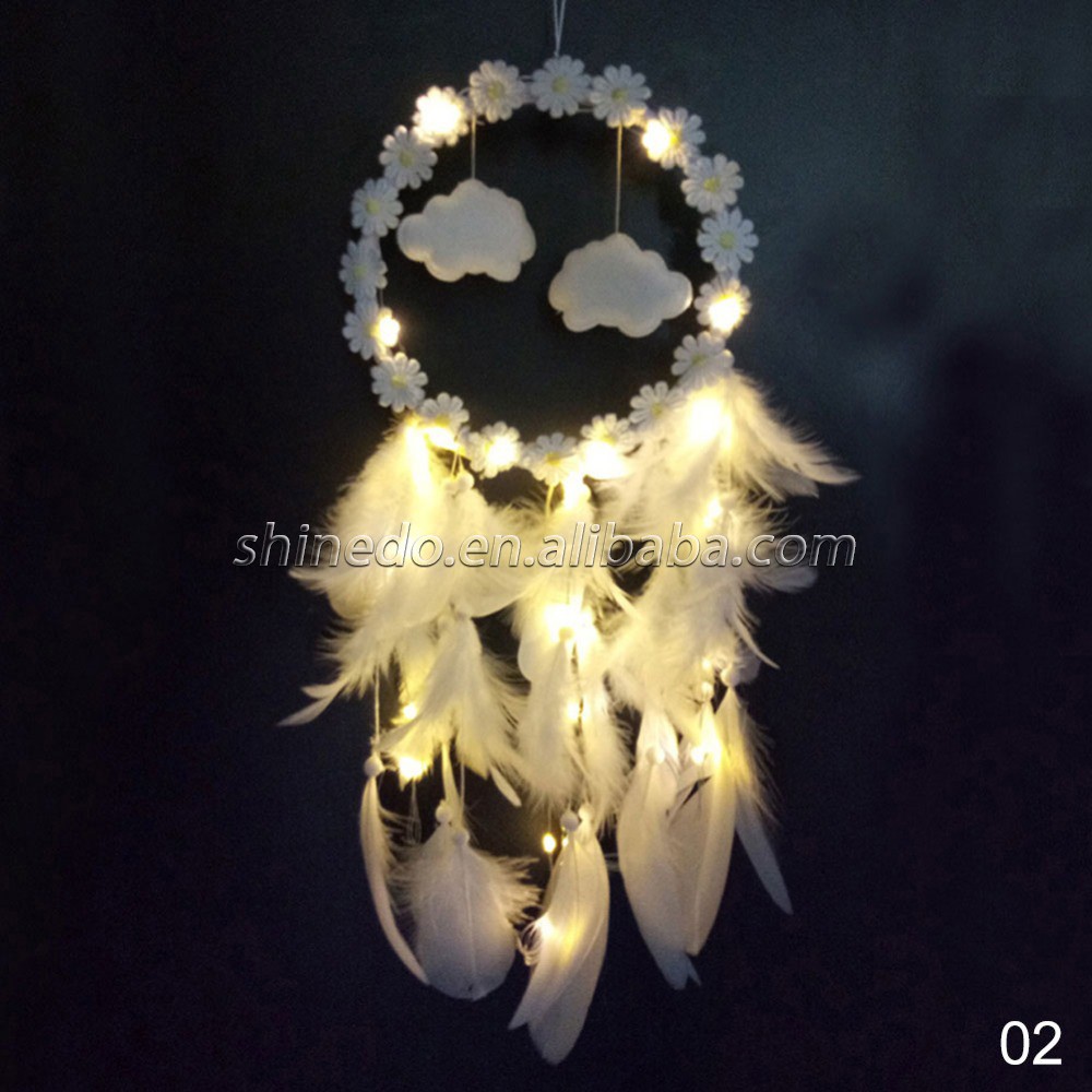 White wreath tassel feather Dreamer LED Dream catcher SD-SW196