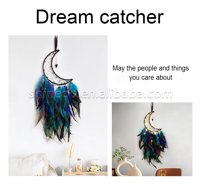 Handcrafted colorful feather lucky turquoise pendant beaded fairy lamp moonlit dream catcher SD-SW147