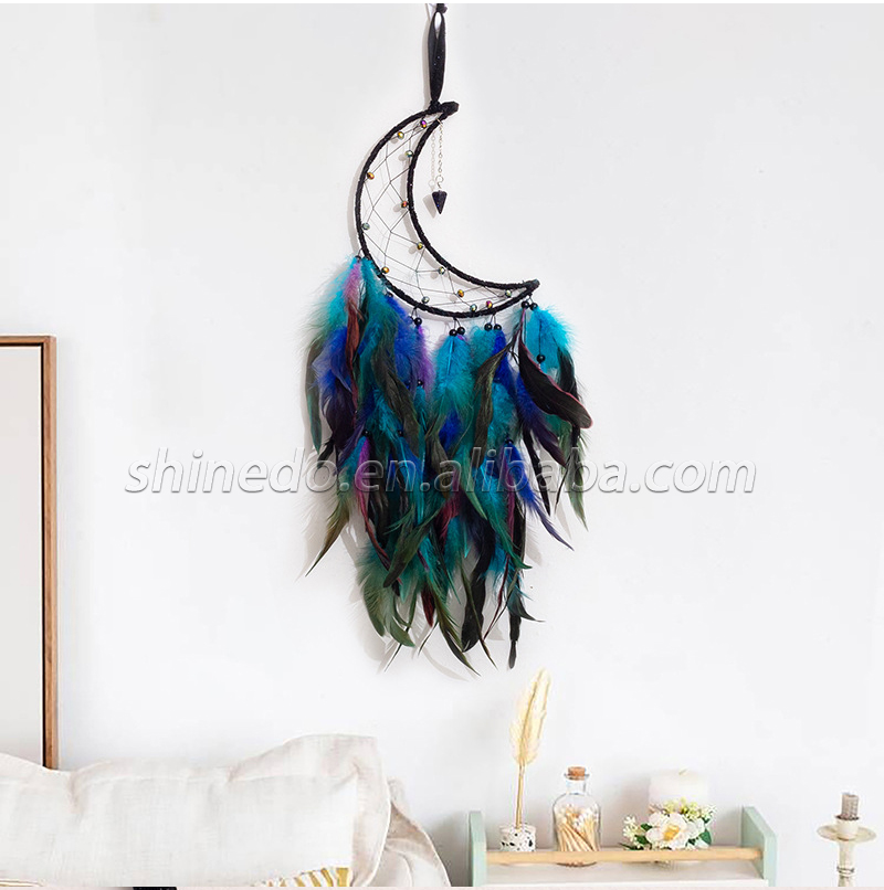 Handcrafted colorful feather lucky turquoise pendant beaded fairy lamp moonlit dream catcher SD-SW147