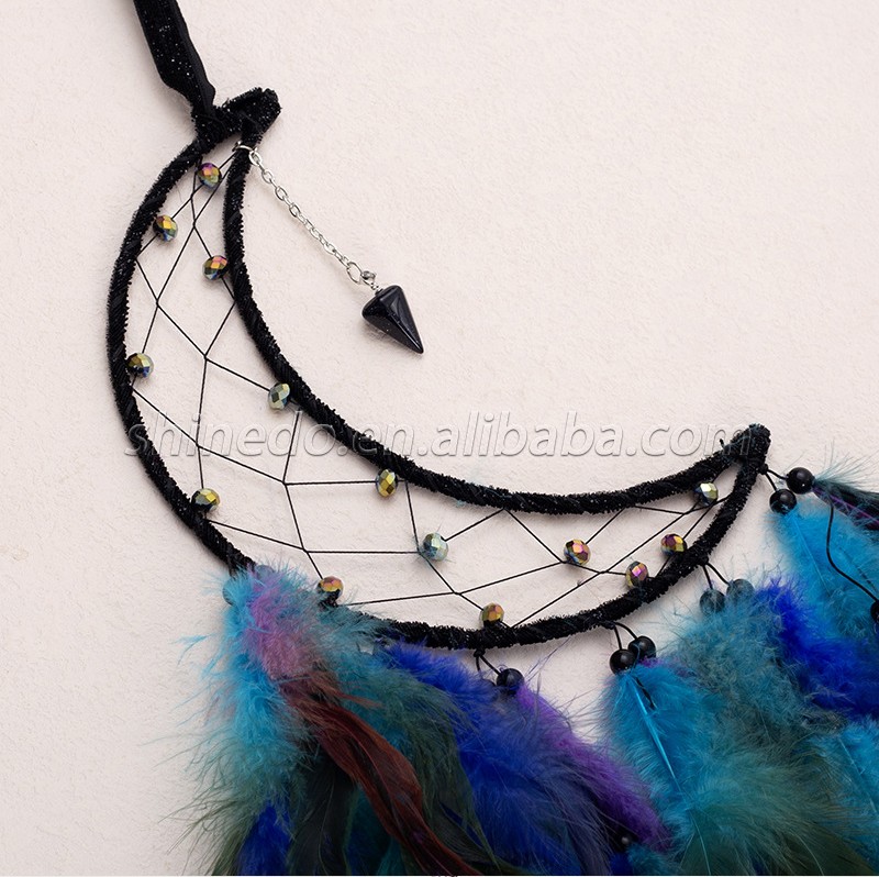 Handcrafted colorful feather lucky turquoise pendant beaded fairy lamp moonlit dream catcher SD-SW147