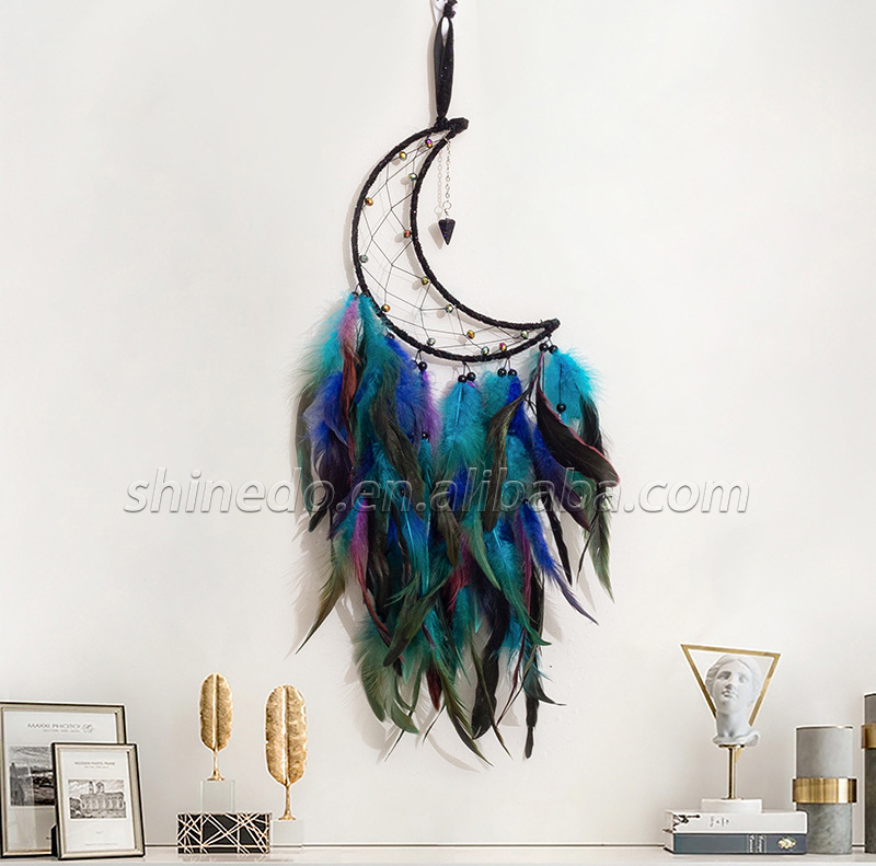 Handcrafted colorful feather lucky turquoise pendant beaded fairy lamp moonlit dream catcher SD-SW147