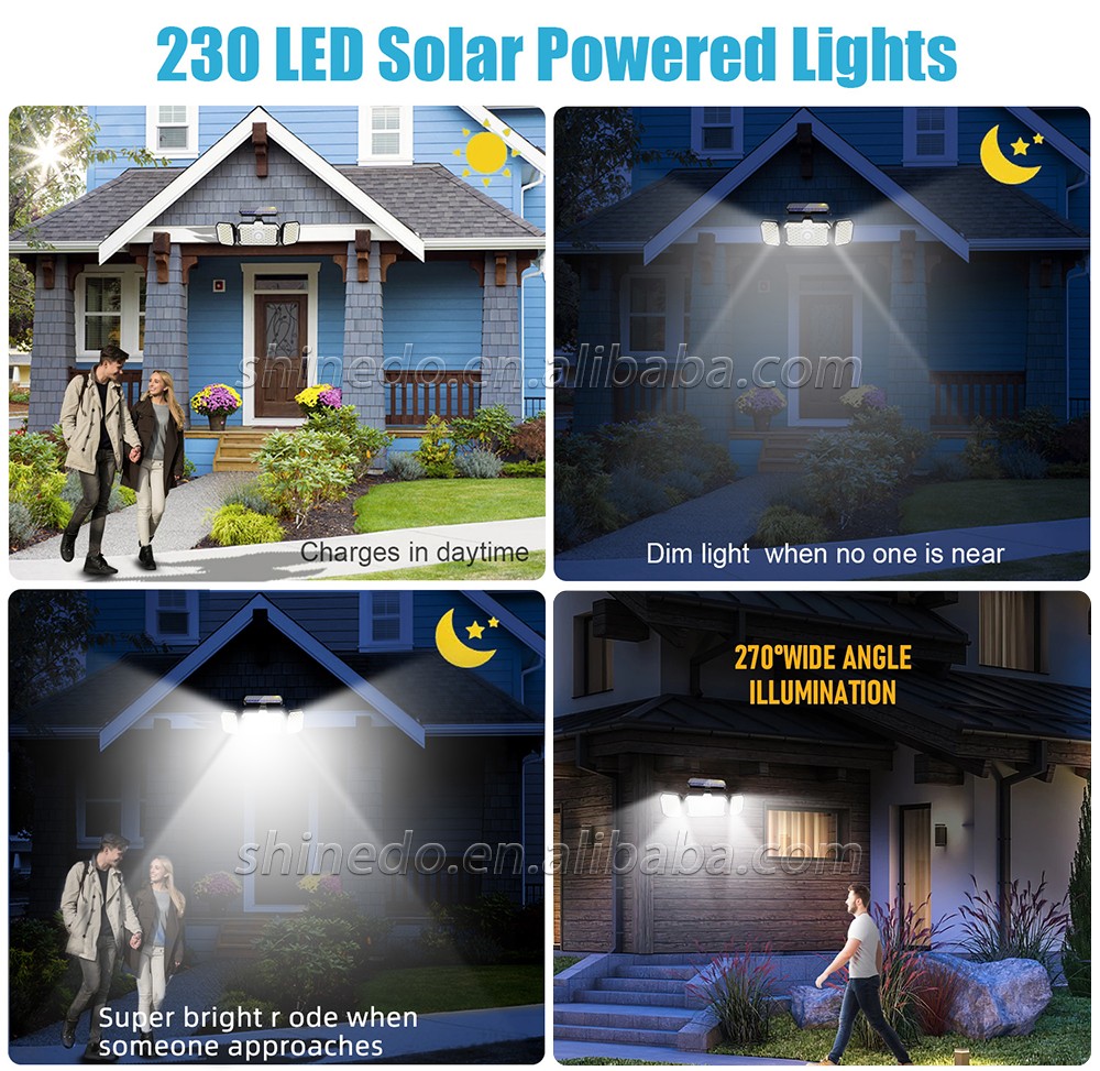 Solar Lights Outdoor Garden LED Wall Lamp with Adjustable Heads Security LED Flood Light IP65 Waterproof with 3 Working Modes SD-SSE211