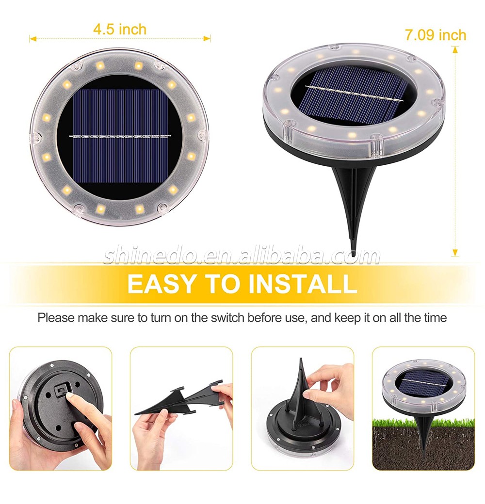 Shinedo Solar Ground Light Outdoor Warm White Solar Garden Light IP65 Waterproof Landscape Light for Yard and Walkway SD-SL778