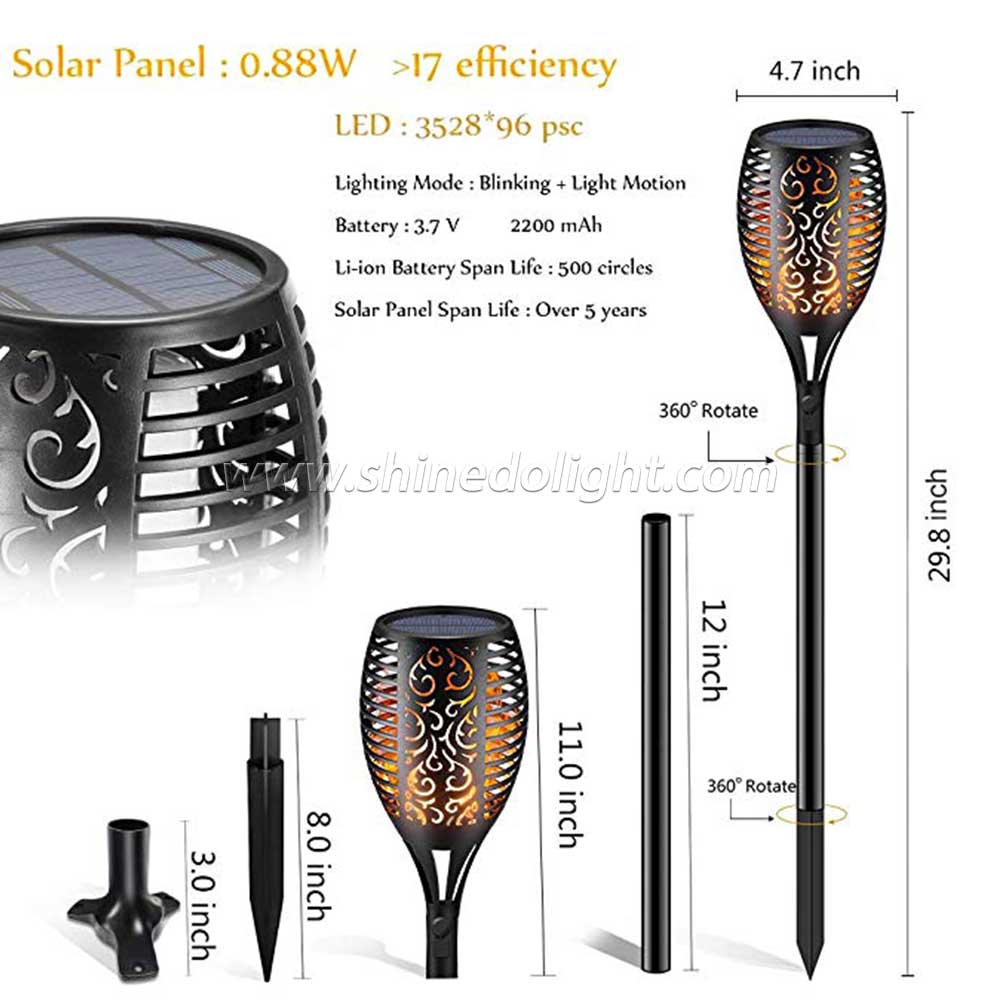 Waterproof Three Modes 96LED Solar Fire Flickering Flame lamp Garden Torch Light SD-SL092