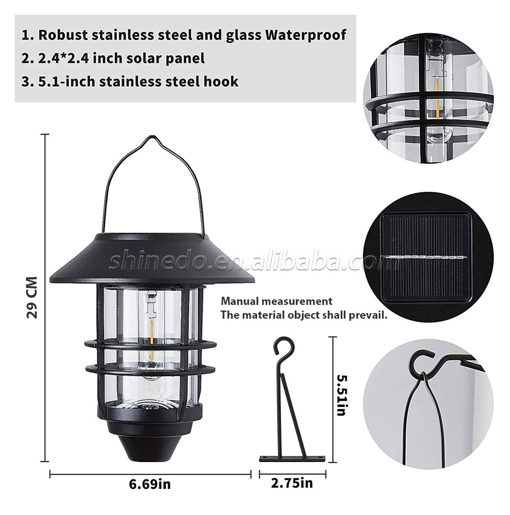 Solar Lantern Outdoor Lights, Hanging Wireless Waterproof Lantern Lights with Wall Mount Kit SD-SL721