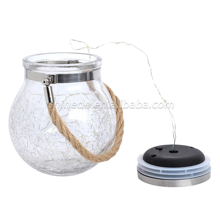 Waterproof Patio Wedding Hanging Mason Jar Lights, Warm Crack Glass Bottle Solar Jar Light SD-SL117