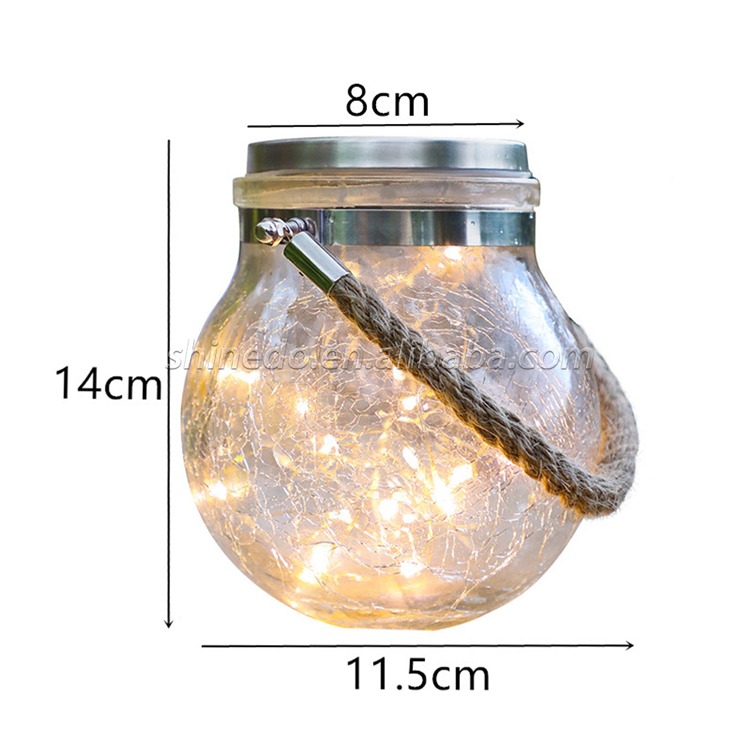 Waterproof Patio Wedding Hanging Mason Jar Lights, Warm Crack Glass Bottle Solar Jar Light SD-SL117