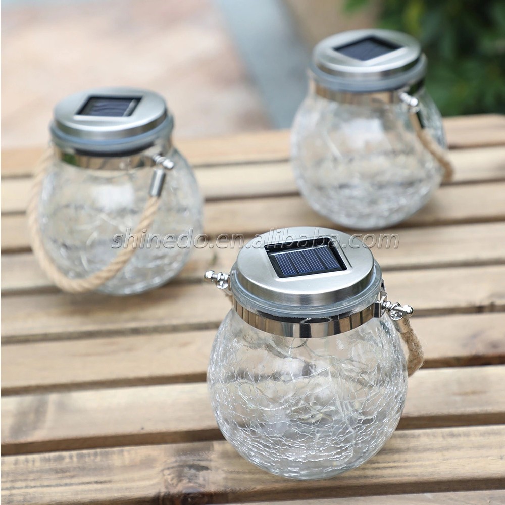 Waterproof Patio Wedding Hanging Mason Jar Lights, Warm Crack Glass Bottle Solar Jar Light SD-SL117