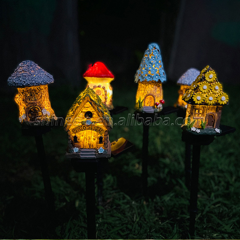 Craft Miniature House Solar Powered Led Light Garden Fairy Outdoor Walkway Sun Flower Resin Cottage Christmas Lamp Decoration SD-SL940