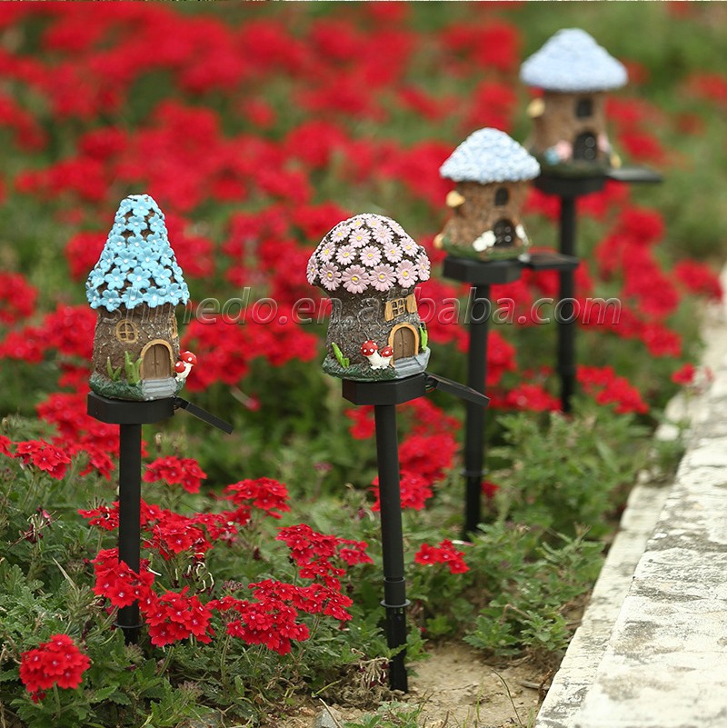 Craft Miniature House Solar Powered Led Light Garden Fairy Outdoor Walkway Sun Flower Resin Cottage Christmas Lamp Decoration SD-SL940