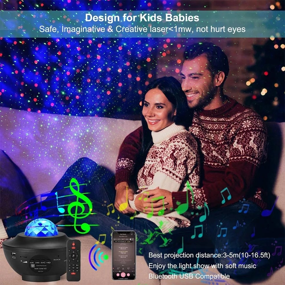 Smart Laser Starry Sky night light Projector BT Music Speaker Holiday Light Galaxy Star Projector With Remote Control SD-SP008