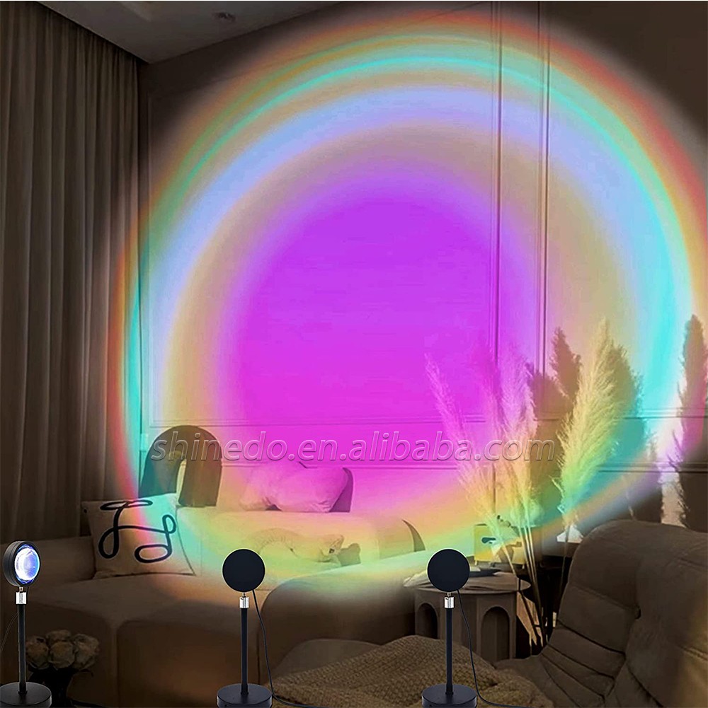 Halo Sunset Projector Led Floor RGB Modern Holiday Night Light Sunset Lamp for Photography Living Room Bedroom SD-SL223