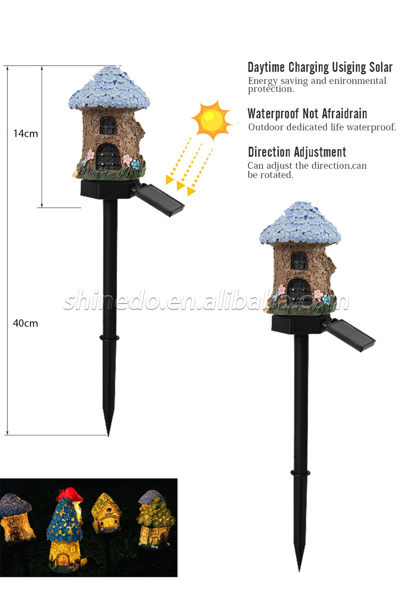 LED Solar Lawn Light Fairy House Solar Powered Outdoor Decor Garden Light Resin Landscape Lights SD-SL946