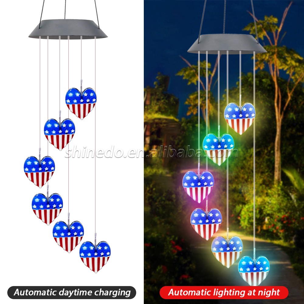 Hot Selling Outdoor Solar Wind Chime Heart Shaped LED Romantic Windchimes Mobile Portable Romantic Decoration SD-SW009