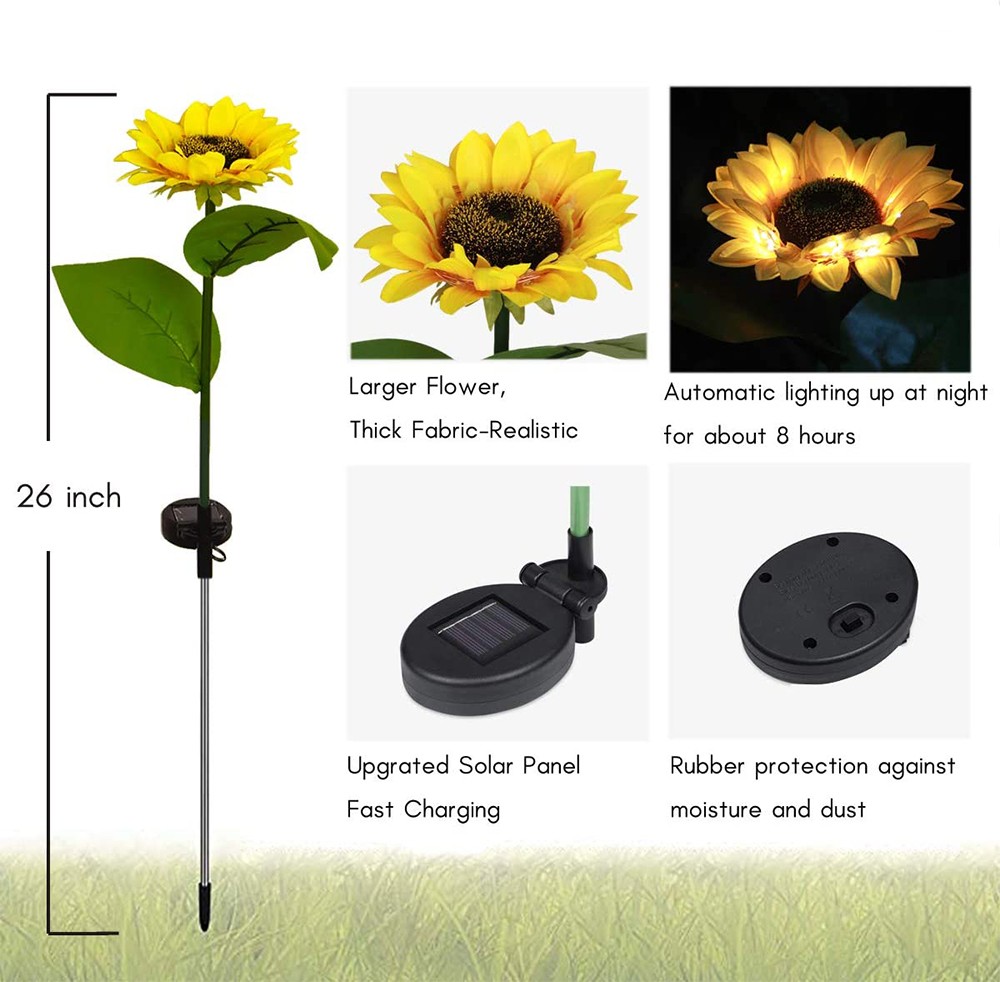 Solar Sunflower Light 2 Pack Powered Outdoor Lights Decorations 6 Led Colorful Christmas Decoration Solar flower Light SD-SL798