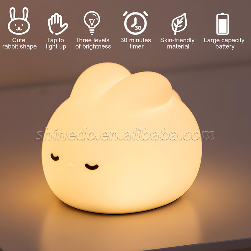 Mini Night Light Atmosphere Rabbit Silicone Led Light Bedroom Bedside Lamps Creative Birthday Decoration Baby Touch Night Light SD-SR1019