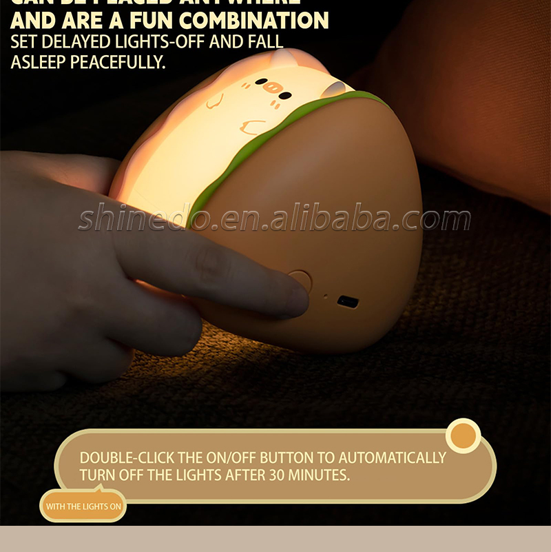 Piggy Hamburger Night Light Touch Led Control Pat Light Bedside Table Lamp Rechargeable Kids Sublimation Night Light Silicone SD-SR1020