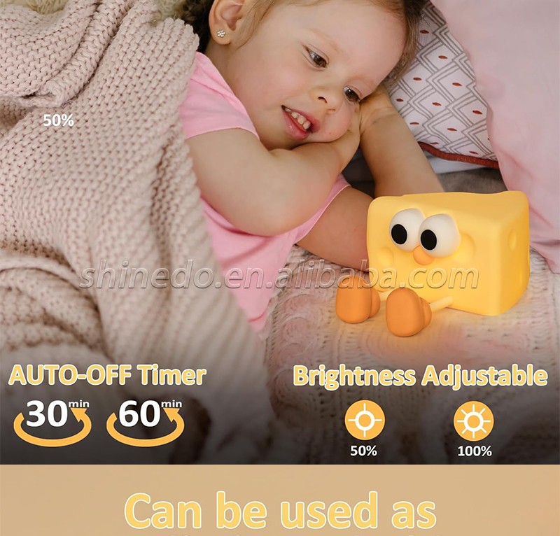 Cute Cartoon Cheese Led Night Light Rechargeable Mini Bedside Lamps Desktop Birthday Gift Silicone Kids Led Pat Night Light SD-SR1021