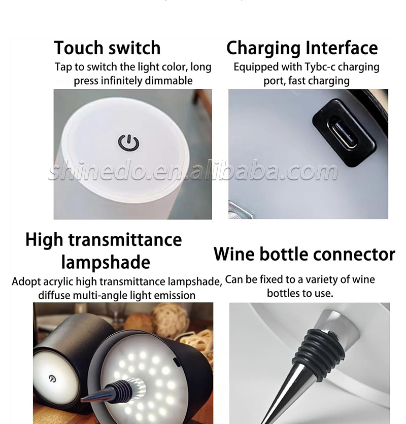 Portable Dimming Bar Night Lamp Rechargeable Led Table Lamp Touch Control Wine Wireless Bottle Lamp SD-SR028