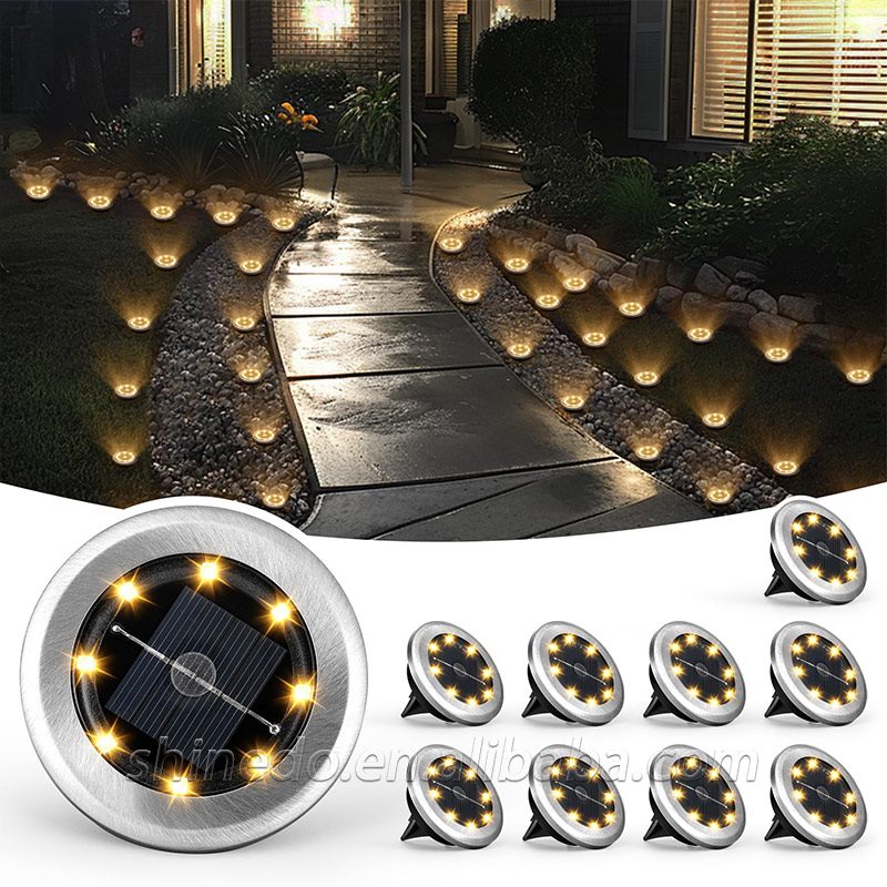 Walkway Solar Disk Pathway light Outdoor Garden Landscape Spotlight Light Waterproof Mini 8 Led Outdoor Solar Lawn Ground Light SD-SL1431