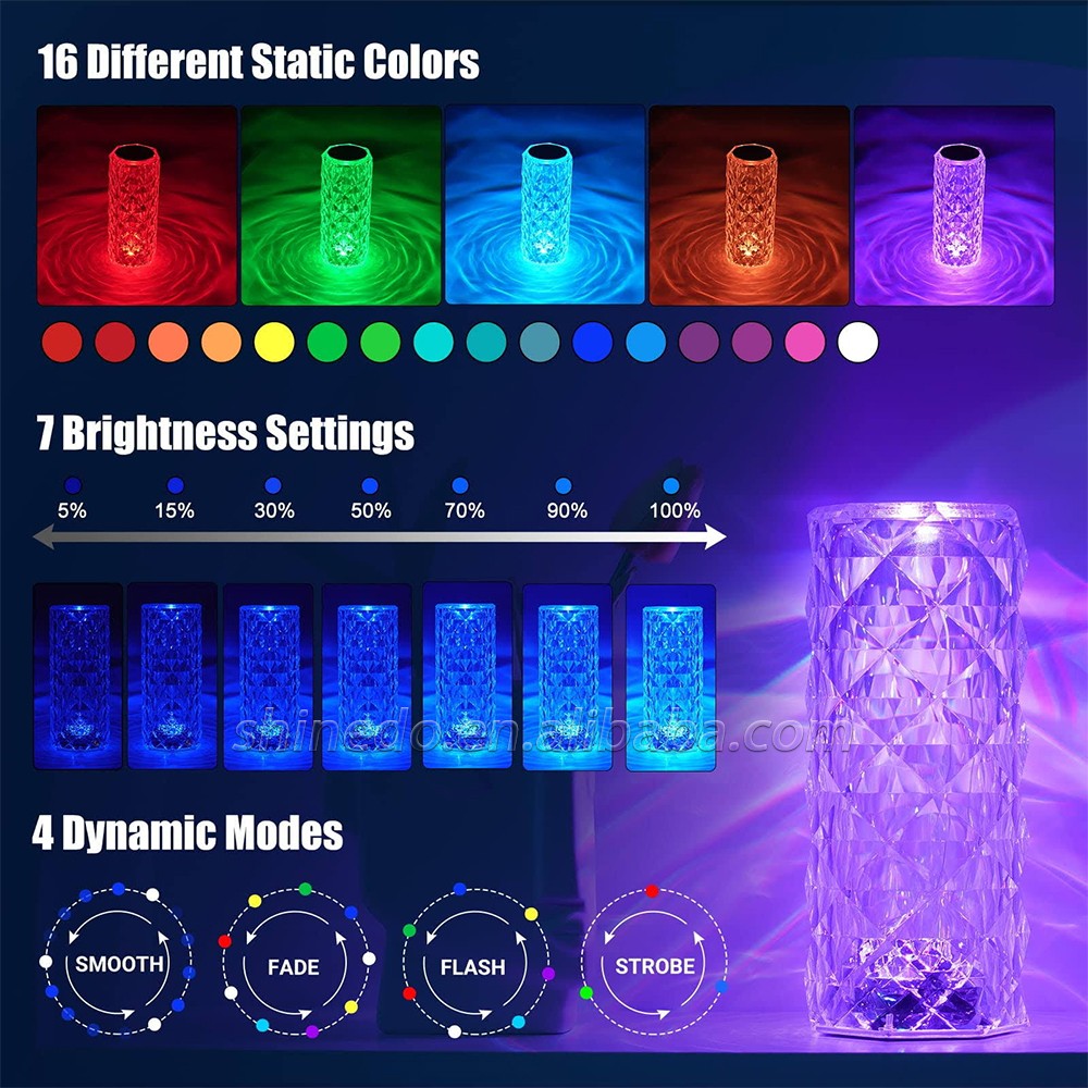 16/3 Colors LED Night Light Rose Light Touch Control Atmosphere lamp RGB Color Changing Crystal Table Lamp for Bedroom SD-SL339
