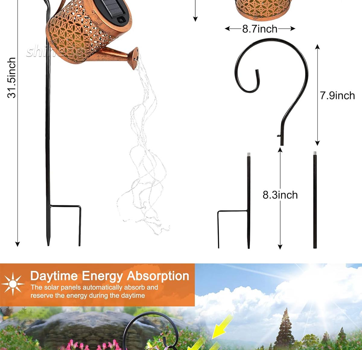 solar wrought iron water kettle with outdoor patio garden decorative lawn lights SD-SL1991