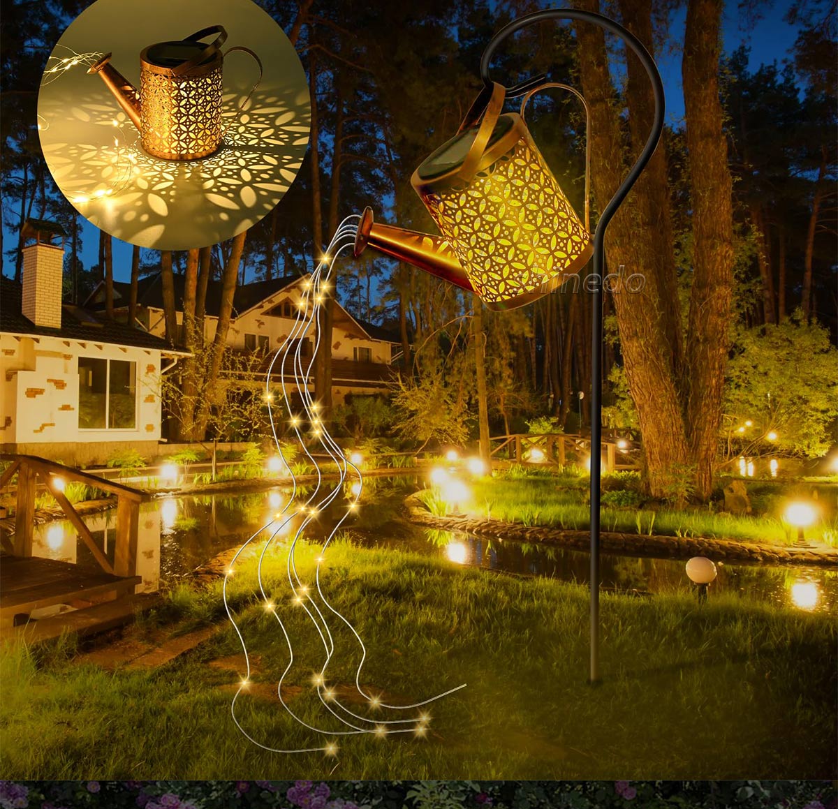 solar wrought iron water kettle with outdoor patio garden decorative lawn lights SD-SL1991